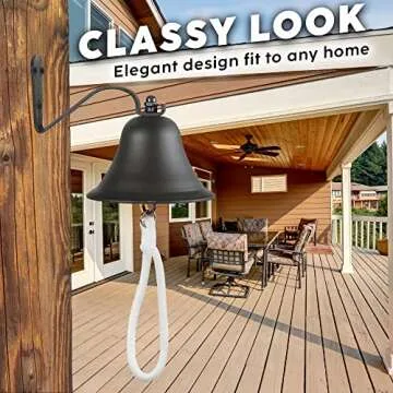 Upstreet's Outdoor Bell & Indoor Dinner Bell/Made of Black Large Bell, Cast Iron Bell, Ideal for Wall Mounted Bell, Bracket Mounts Metal Dinner Bell and Hanging Bell for Home, School or Church