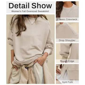 Hragc Womens Sweatshirt Crewneck Corded Corduroy Sweater for Women Small Apricot Casual Oversized Ribbed Long Sleeve Shirt Pullover Top