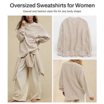 Hragc Womens Sweatshirt Crewneck Corded Corduroy Sweater for Women Small Apricot Casual Oversized Ribbed Long Sleeve Shirt Pullover Top