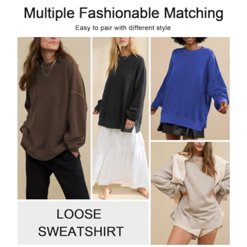 Hragc Womens Sweatshirt Crewneck Corded Corduroy Sweater for Women Small Apricot Casual Oversized Ribbed Long Sleeve Shirt Pullover Top