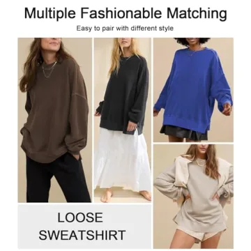 Hragc Womens Sweatshirt Crewneck Corded Corduroy Sweater for Women Small Apricot Casual Oversized Ribbed Long Sleeve Shirt Pullover Top