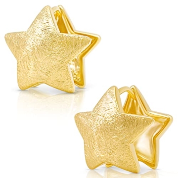OZEL - Star Earrings for Women -14K Gold, White Gold Plated - Unique Star Reversible Huggie (302181_...