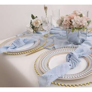 JINVASE Cloth Napkins with Fringe Set of 12,100% Soft Cotton, Gauze Washable Fall Napkins for Weddin...