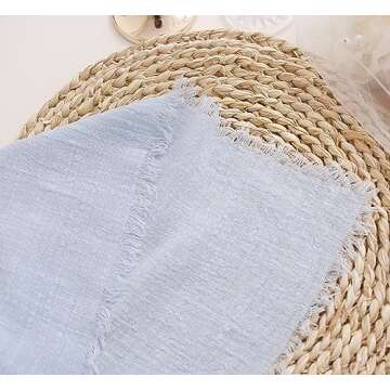 JINVASE Cloth Napkins with Fringe Set of 12,100% Soft Cotton, Gauze Washable Fall Napkins for Wedding Decorative Thanksgiving Dinner Parties Christmas,(16''*16'') Light Blue