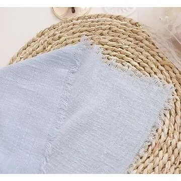 JINVASE Cloth Napkins with Fringe Set of 12,100% Soft Cotton, Gauze Washable Fall Napkins for Wedding Decorative Thanksgiving Dinner Parties Christmas,(16''*16'') Light Blue