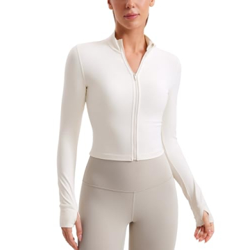 CRZ YOGA Women's Butterluxe Full Zip Cropped Workout Jacket - Slim Fit, Lightweight, Athletic with T...