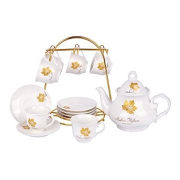 ZHONGSHENG Porcelain Tea Gift Sets, 13-Piece China Ceramic Coffee Set, Including 1 Teapot, 6 Teacups...