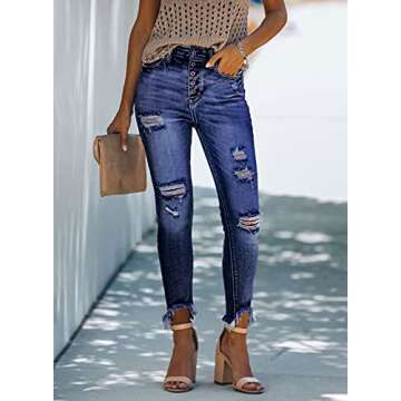 Stylish Sidefeel Women Mid Rise Distressed Skinny Jeans