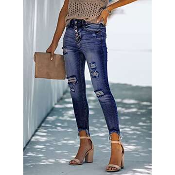 Stylish Sidefeel Women Mid Rise Distressed Skinny Jeans