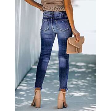 Stylish Sidefeel Women Mid Rise Distressed Skinny Jeans