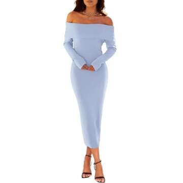 MEROKEETY Women's Winter Off Shoulder Bodycon Sweater Dress Formal Long Sleeve Elegant Cocktail Part...