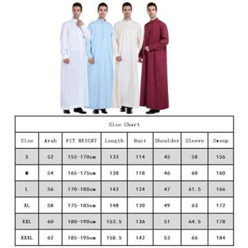 Wowdecor New Solid Color Robe Kaftan for Men, Thobe Long Gown Saudi Arabia Dubai Muslim Clothes Stand Collar Shirt