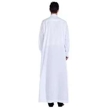 Wowdecor New Solid Color Robe Kaftan for Men, Thobe Long Gown Saudi Arabia Dubai Muslim Clothes Stand Collar Shirt