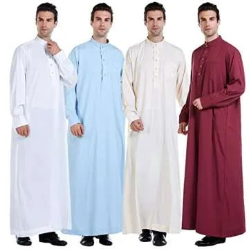 Wowdecor New Solid Color Robe Kaftan for Men, Thobe Long Gown Saudi Arabia Dubai Muslim Clothes Stand Collar Shirt