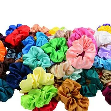 Simnice 60 Colors Silk Large Satin Hair Scrunchies Elastic Hair Bobbles Ponytail Holder Hair Scrunchy Vintage Hair Ties Accessories for Women Girls