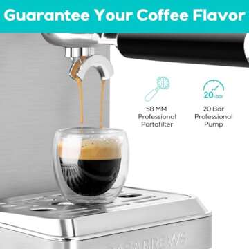 CASABREWS Espresso Machines with Milk Frother, 20 Bar Espresso Maker with Hot Water Wand for Americano, Latte, Cappuccino, Espresso Coffee Machine with Adjustable Temperature, Gifts for Coffee Lovers