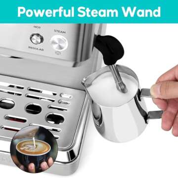 CASABREWS Espresso Machines with Milk Frother, 20 Bar Espresso Maker with Hot Water Wand for Americano, Latte, Cappuccino, Espresso Coffee Machine with Adjustable Temperature, Gifts for Coffee Lovers