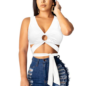BEAGIMEG Summer Cutout Criss Cross Crop Tank Top