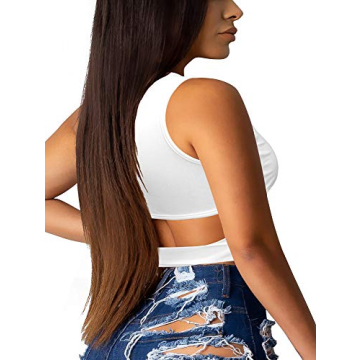 BEAGIMEG Summer Cutout Criss Cross Crop Tank Top