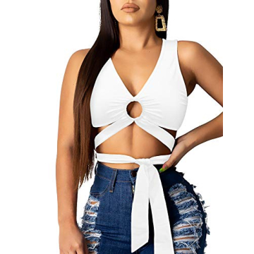 BEAGIMEG Summer Cutout Criss Cross Crop Tank Top