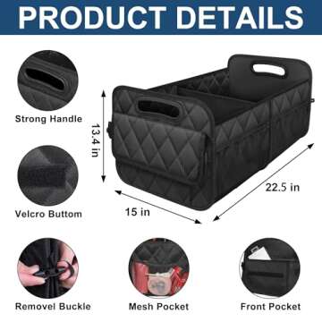 Deosk Car Trunk Organzier and Storage with 6 Big Pocket,Car Accessories for Women/Men 70L Waterproof Polyester Trunk Organzier for Car/SUV/Minivan/Truck(Large, Black)