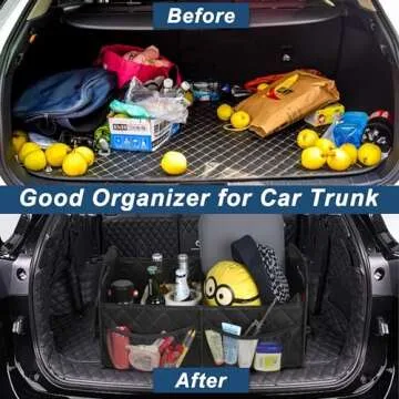 Deosk Car Trunk Organzier and Storage with 6 Big Pocket,Car Accessories for Women/Men 70L Waterproof Polyester Trunk Organzier for Car/SUV/Minivan/Truck(Large, Black)