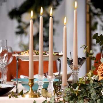 10 Inch Light-Mocha Taper Candles for Home Decoration, 10 Pack Unscented Candlesticks for Dinner Wedding Party, Smokeless and Dripless Candle Sticks