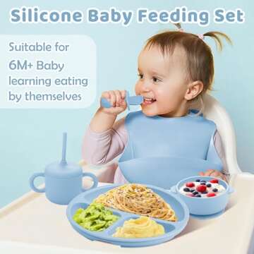 Bufims Silicone Baby Feeding Set, Baby Led Weaning Supplies, Eating Essentials Utensils with Suction...