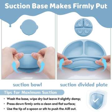 Bufims Silicone Baby Feeding Set, Baby Led Weaning Supplies, Eating Essentials Utensils with Suction Plate and Bowl, Pocket Bib, Sippy Cup with Lid, Forks Spoons Snack Container, for 6+ Months, Blue