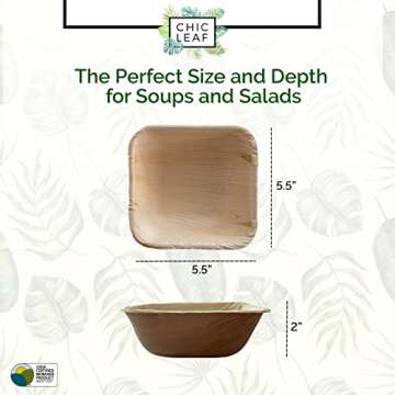 Chic Leaf 5.5 Inch 16oz Compostable and Biodegradable Palm Leaf Square Bowls for Wedding & Catering ...