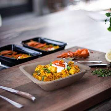 Chic Leaf 5.5 Inch 16oz Compostable and Biodegradable Palm Leaf Square Bowls for Wedding & Catering (25 Pack)