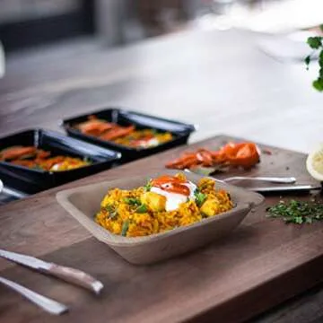 Chic Leaf 5.5 Inch 16oz Compostable and Biodegradable Palm Leaf Square Bowls for Wedding & Catering (25 Pack)