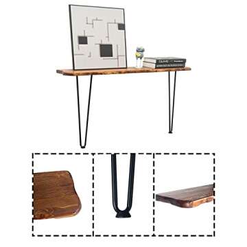 NOZE Wall-Mounted Side Console Sofa Table Industrial Natural Wood Table for Entryway Living Room with Two Iron Feet, Rustic Brown