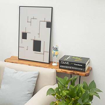 NOZE Wall-Mounted Side Console Sofa Table Industrial Natural Wood Table for Entryway Living Room with Two Iron Feet, Rustic Brown