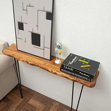 NOZE Wall-Mounted Side Console Sofa Table Industrial Natural Wood Table for Entryway Living Room with Two Iron Feet, Rustic Brown