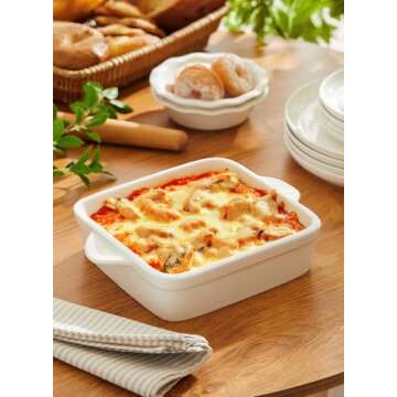 Sweese 8x8 inch Square Porcelain Baking Dish with Double Handles - Non-Stick Oven Casserole Pan for Brownie, Lasagna, Roasting - Great for Serving or Cooking