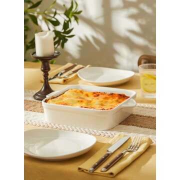 Sweese 8x8 inch Square Porcelain Baking Dish with Double Handles - Non-Stick Oven Casserole Pan for Brownie, Lasagna, Roasting - Great for Serving or Cooking
