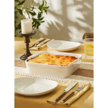 Sweese 8x8 inch Square Porcelain Baking Dish with Double Handles - Non-Stick Oven Casserole Pan for Brownie, Lasagna, Roasting - Great for Serving or Cooking