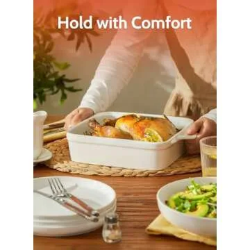 Sweese 8x8 inch Square Porcelain Baking Dish with Double Handles - Non-Stick Oven Casserole Pan for Brownie, Lasagna, Roasting - Great for Serving or Cooking