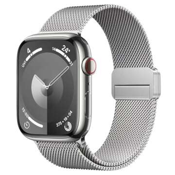 Compatible with Apple Watch Band 38mm 40mm 41mm 42mm 44mm 45mm 49mm, Stainless Steel Loop Strap Magn...