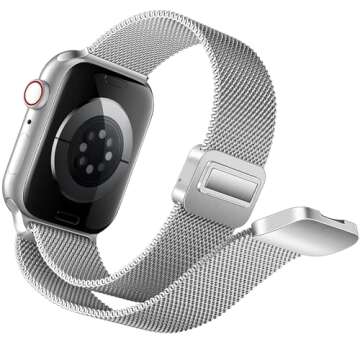 Compatible with Apple Watch Band 38mm 40mm 41mm 42mm 44mm 45mm 49mm, Stainless Steel Loop Strap Magnetic Clasp Bands for iwatch Series 9, Ultra 2, SE, Ultra 8 7 6 5 4 3 2 1, Women Men Silver 49MM