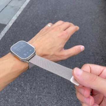 Compatible with Apple Watch Band 38mm 40mm 41mm 42mm 44mm 45mm 49mm, Stainless Steel Loop Strap Magnetic Clasp Bands for iwatch Series 9, Ultra 2, SE, Ultra 8 7 6 5 4 3 2 1, Women Men Silver 49MM