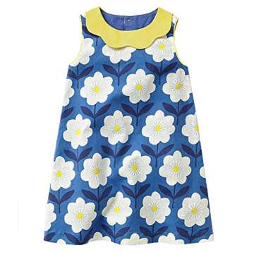 HILEELANG Little Girls Cotton Dress Sleeveless Casual Summer Sundress Flower Printed Jumper Skirt Dresses 5T