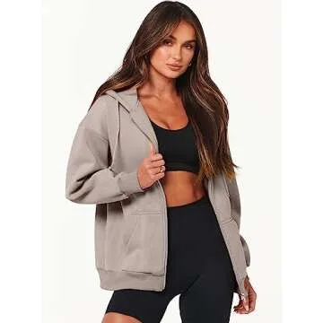 ANRABESS Women's Stylish Zip Up Hoodie for Fall Fashion