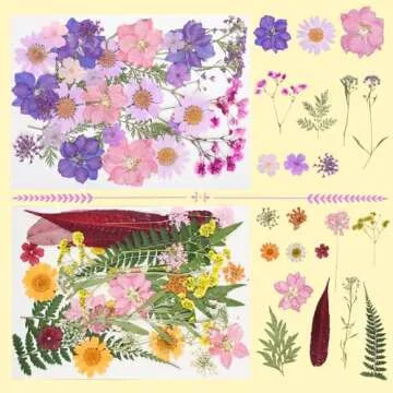 180Pcs Dried Pressed Flowers Resin Mould Real Pressed Flowers Natural Dry Leaves Bulk Mixed Colorful Herbs Kit with Tweezers for Scrapbooking DIY Candle Jewelry Crafts Making Nails (Bright Color)