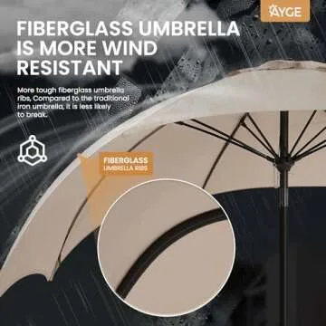 Ayge 9FT Large Outdoor Patio Umbrella Market Table Umbrella-UV Resistant, Easy Push Button Tilt and ...
