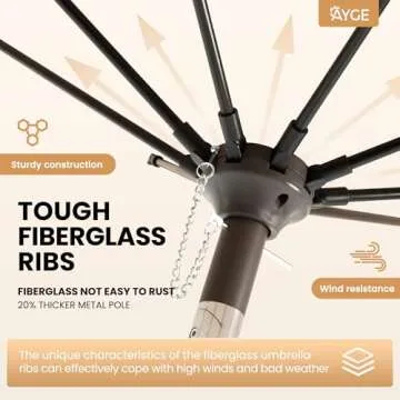 Ayge 9FT Large Outdoor Patio Umbrella Market Table Umbrella-UV Resistant, Easy Push Button Tilt and Crank, 8 Sturdy Fiberglass Ribs Heavy-Duty Pool Umbrella for Deck, Backyard,Garden, Yard,Beige