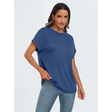 AUTOMET Womens Summer Tops Spring Fashion Oversized Business Casual Dressy T Shirts Workout Clothes Trendy Outfits 2025 Blue S