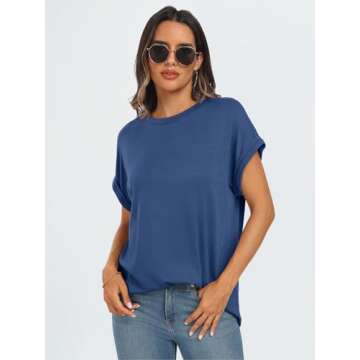 AUTOMET Womens Summer Tops Spring Fashion Oversized Business Casual Dressy T Shirts Workout Clothes Trendy Outfits 2025 Blue S