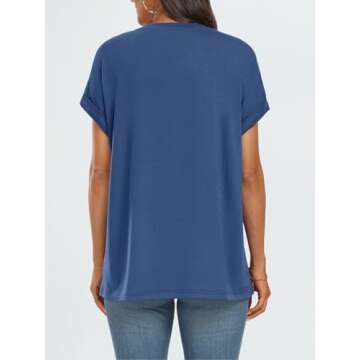 AUTOMET Womens Summer Tops Spring Fashion Oversized Business Casual Dressy T Shirts Workout Clothes Trendy Outfits 2025 Blue S